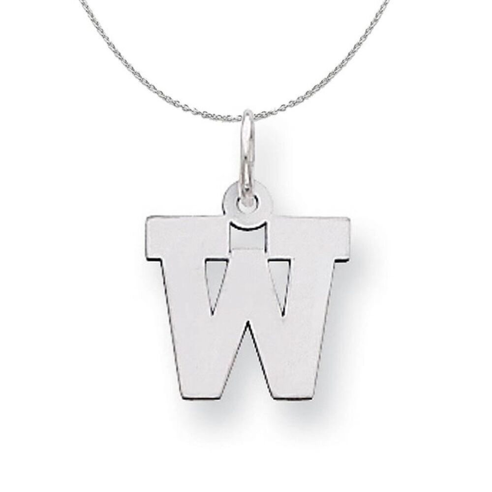 Silver, Amanda Collection Small Block Style Initial W Necklace - 24 In